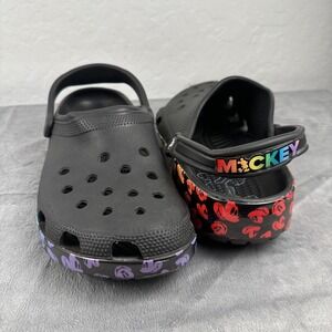 Crocs Shoes Mens 10 Womens 12 Disney Rainbow‎ Pride Mickey Black Clogs